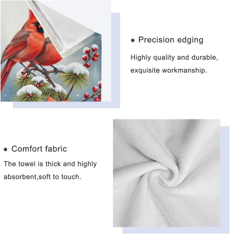 Dussdil Christmas Flowers Winter Cardinals Bathroom Towel Set of 3 Pcs Poinsettia Hand Fingertip Towels 1 Bath Towel 1 Hand Towel 1 Washcloth for Home Bathroom Beach Swim Soft Highly Absorbent Decor - Image 3
